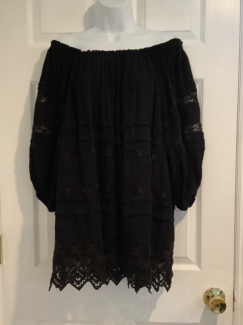 NWT BY TOGETHER Black Boho Chic Lace Off The Shoulder Whimsigoth Witchy Dress S